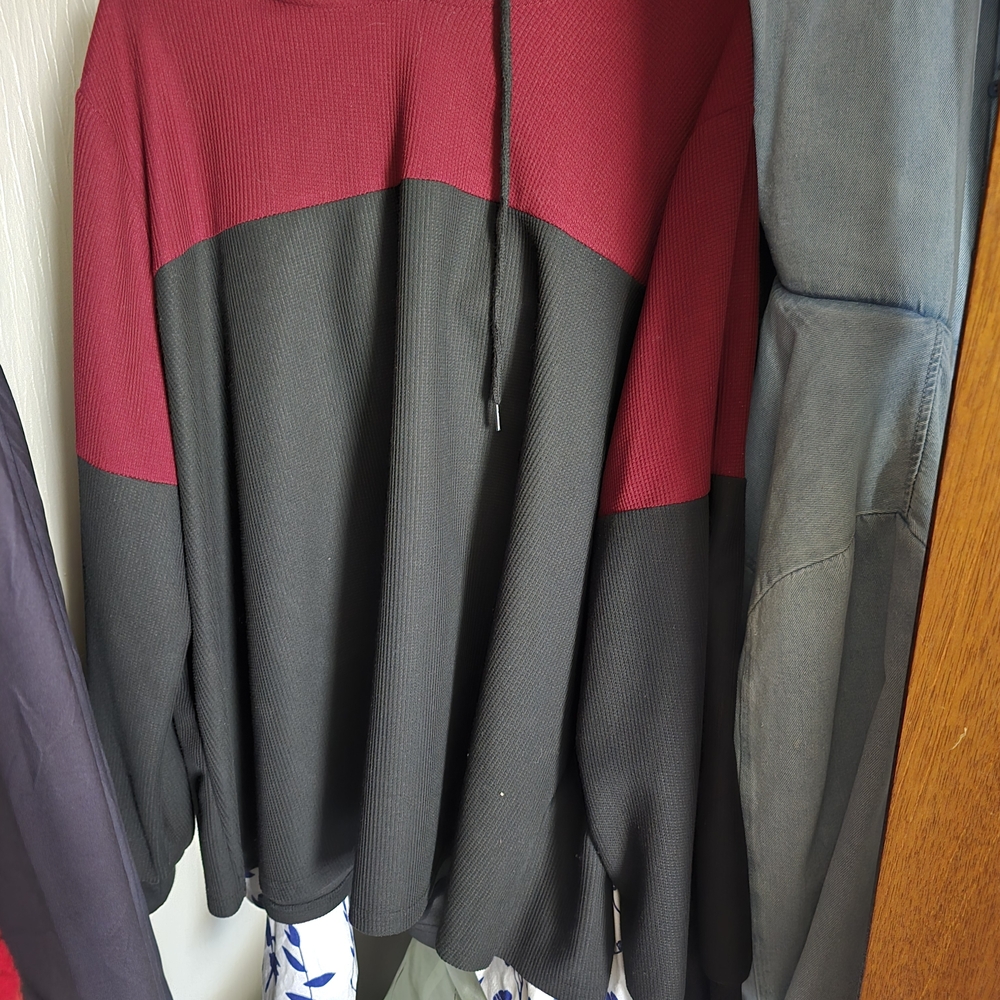 SHEIN Red and Black Colorblock Hoodie